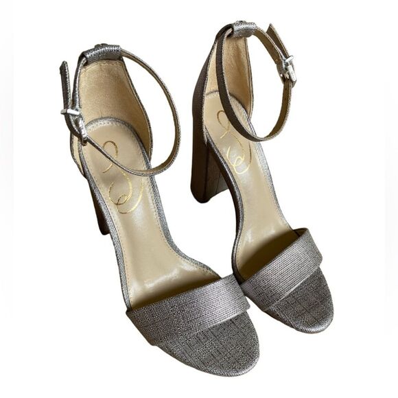 NEW Sam Edelman Yaro Block Heeled Open Toe Sandals Size 5 in Pewter Metallic - Picture 3 of 15